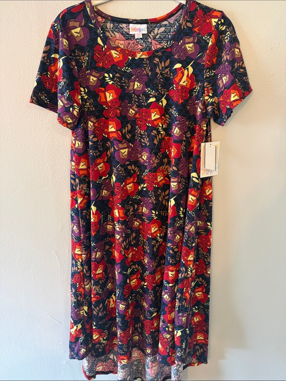 LuLaRoe Short Sleeve Midi Dress - Red, Purple & Yellow Floral